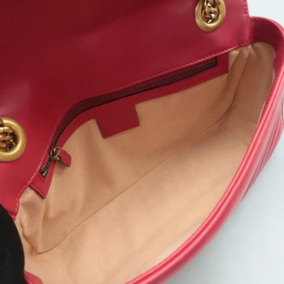 100% Authentic GUCCI GG Marmont Flap Red Leather Shoulder Bag 948-6824 - Picture 8 of 11